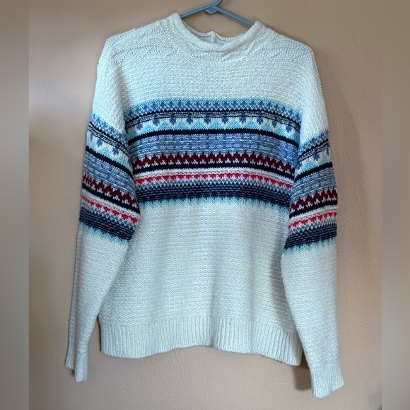 Saint John's Bay Fair Isle Roll Neck Cream Blue Pink Knit Sweater Size XL - Picture 2 of 11